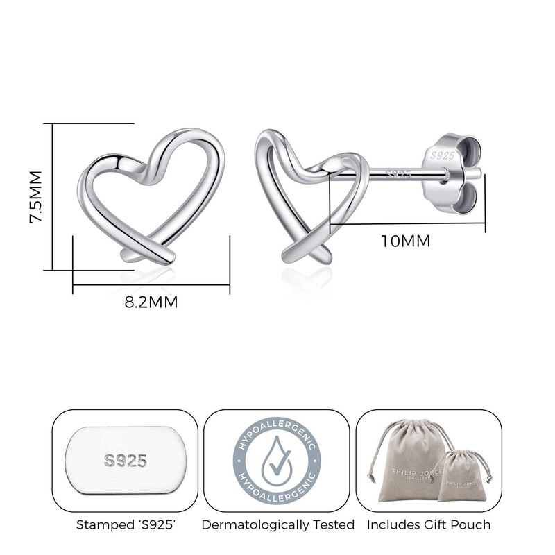 Philip Jones Sterling Silver Delicate Heart Earrings