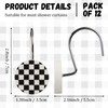 Yalikop 12 Pack Black and White Checkered Shower Curtain Hooks