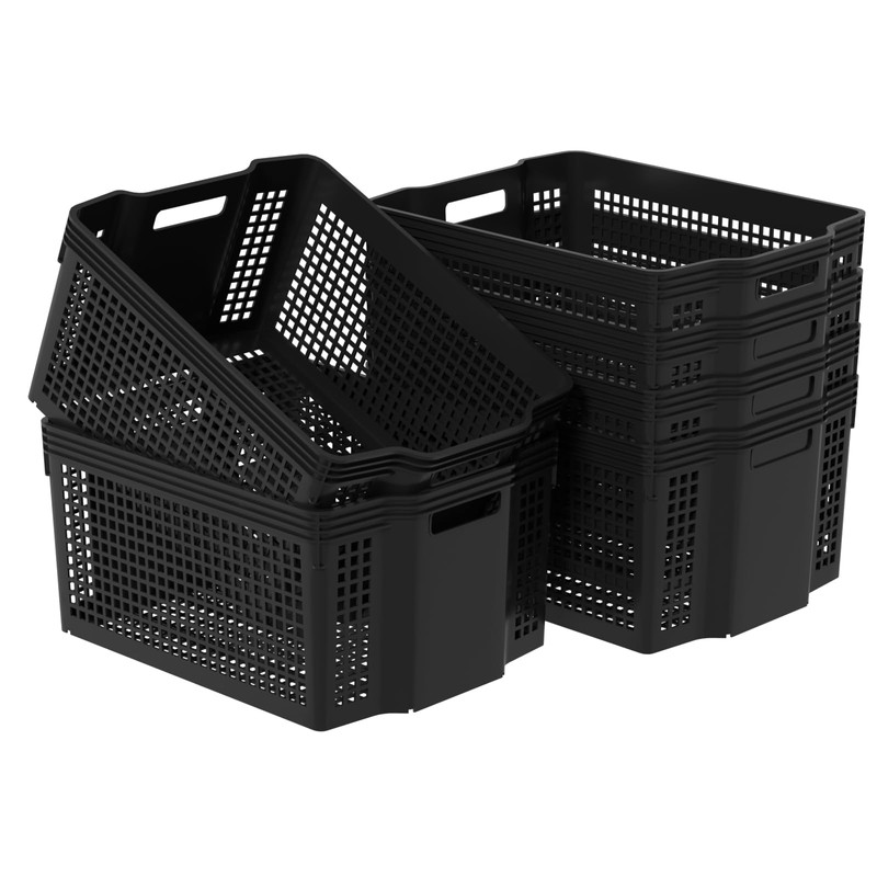 Yesdate Stackable Woven Plastic Storage Baskets, 6 Pack Container Tote