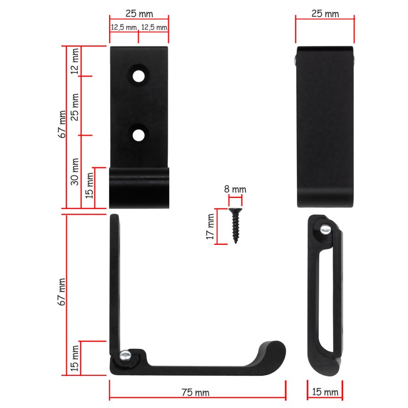 Fuxxer® 5 x Folding Multi-Purpose Hooks, Wardrobe Hooks, 75 x