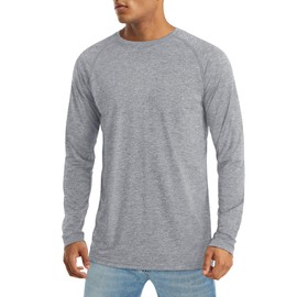 MAGCOMSEN Mens Long Sleeve Shirts UPF 50 Workout Moisture Wicking Quick Dry T Shirts Athletic Fishing Hiking Tee Light Grey,2XL