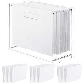 Dispowreath 12 Hanging File Folder with Acrylic Organizer for Desk Clear File Storage Box with Side Handles for Letter/ A4 Size 13.58'' x 5.5'' x 10.43'', Office Home Work Use