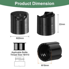sourcing map 30pcs PP Plastic Disc Top Caps, 18/410 Replacement Press Caps Durable Dispensing Lids for Squeeze Bottles, Refillable Bottles, Plastic, Empty, Shampoo Bottles, Black