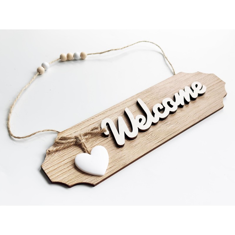 Wooden Welcome Sign for Rustic Farmhouse Decorations, Wall Hanging White