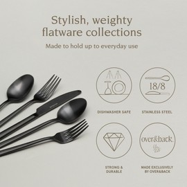 over&back 20pc Modern Flatware Cutlery Set - Comes with 4 Dinner Forks, 4 Salad Forks, 4 Dinner Knives, 4 Dinner Spoons, and 4 Teaspoons - 18/8 Stainless Steel - Dishwasher-Safe - Matte Black