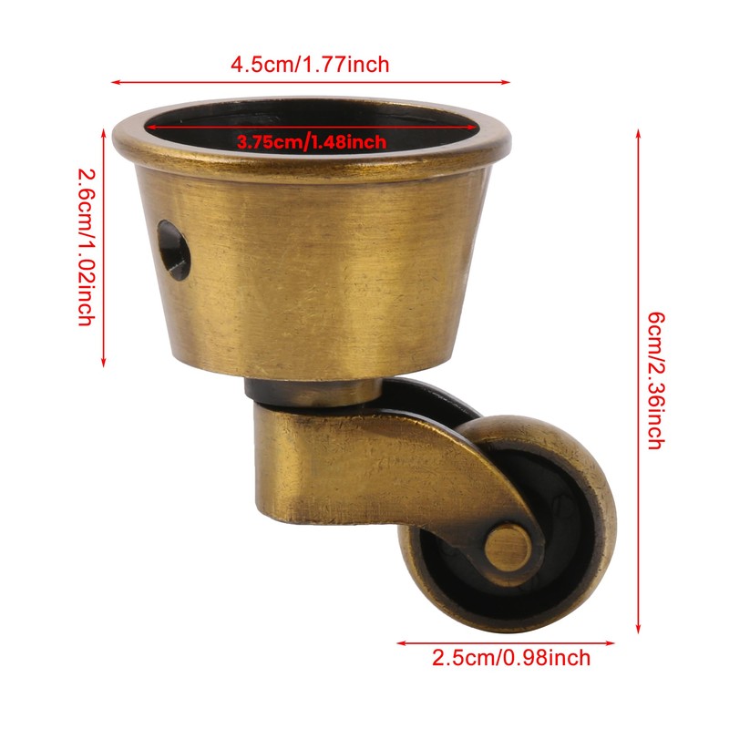 BQLZR Vintage Round Cup Casters for 32mm Dia Legs 360