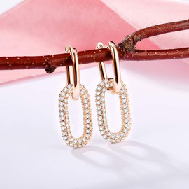 Oval Huggie Hoop Earring for Women, Hypoallergenic Rose Gold and Silver Plated Drop Earrings with Cubic Zirconia