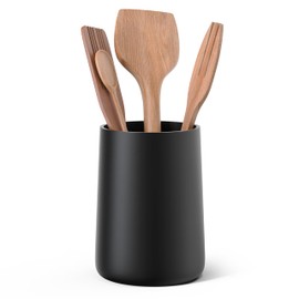 IVE Design Utensil Holder – 7" Tall x 5.2" Diameter Kitchen Utensil Organizer for Countertop (Matte Black, 1 Pack)