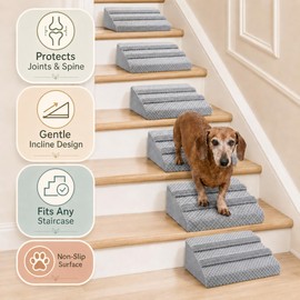Dog Ramp for Stairs & Couch, Anti-Slip Pet Steps for Small, Large & Senior Dogs & Cats, Foldable Dog Ramp for Bed & Car, Safe Puppy Stairs with Washable Cover & Pad (2)