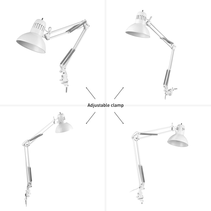 GLOBE Electric 52847 31.5 Inch Swing Arm Clamp-On White Desk