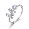 Women's Open Ring with Initial M, Crystal M Silver Letter
