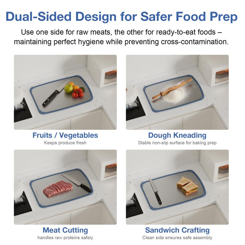 Pure Titanium Dual-Side Cutting Board with Non-Slip Pad ¨C Hygienic,