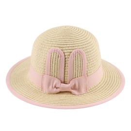 JANGANNSA Summer Girls Straw Hat Baby Toddler Girls Floppy Hat Bowknot Sun Beach Cap(Rabbit, 2-4T)