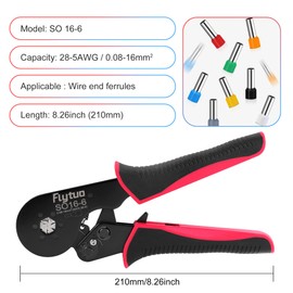 Flyduo Hexagonal Ferrule Crimping Tool - Suitable for 0.08-16mm ² (AWG 28-5) Adjustable Ratchet Crimping Tool for Cable End Sleeves and Wire Ferrules
