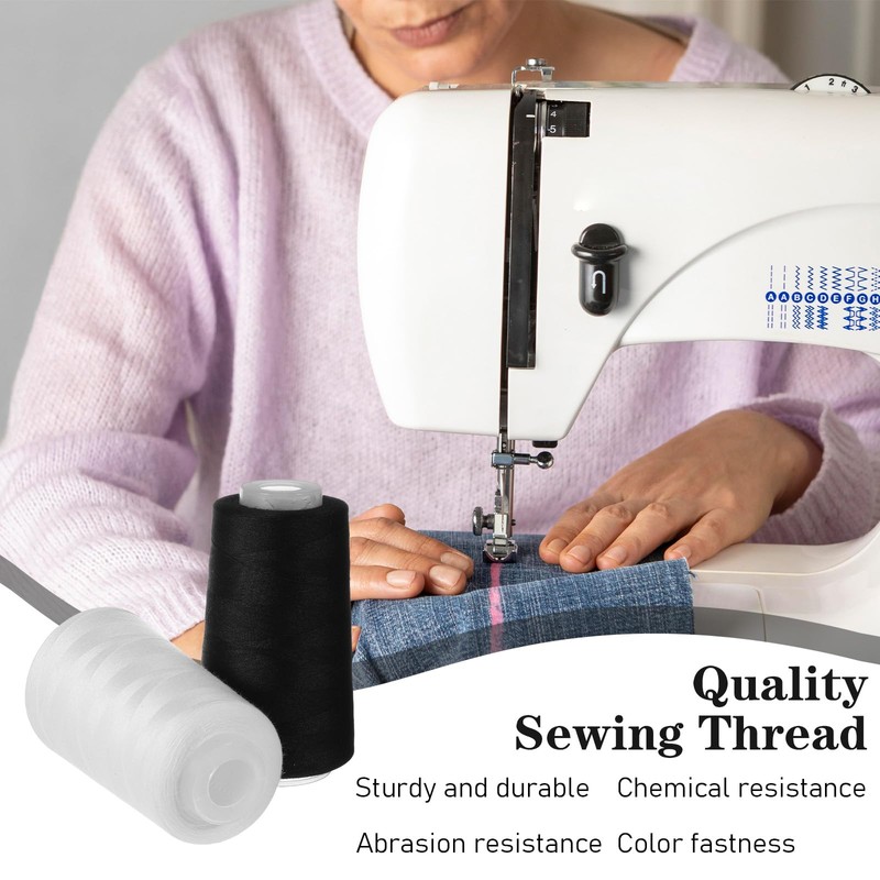 8 Pcs Black & White Sewing Thread, 40S/2 3000 Yard