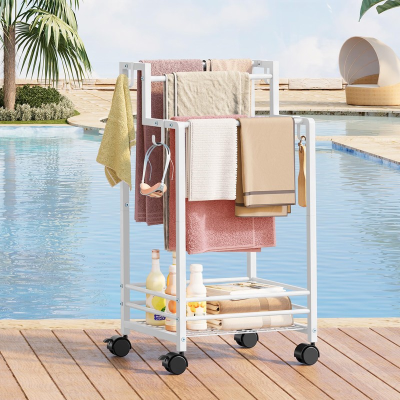 Gewudraw Free Standing Towel Rack,4-Tier Outdoor Towel Rack for Pool,White