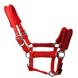 Thickened Equestrian Soft Padded Adjustable Horse Head Collar with Comfort Soft Fleece and Sponge Padded, Red-Medium