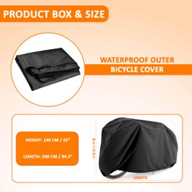 Bicycle Cover Waterproof 240 x 140 cm PEVA Material Protection Against Rain Dust Sun Bicycle Tarpaulin Bicycle Cover Black