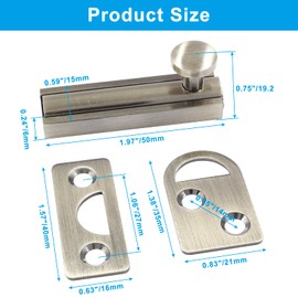 Coufce 2pcs 2 Inch Solid Brass Slide Bolt, Bronze Gate Latch Sliding Screen Door Lock, Surface Bolts for Doors Cabinet Cupboard with Screws