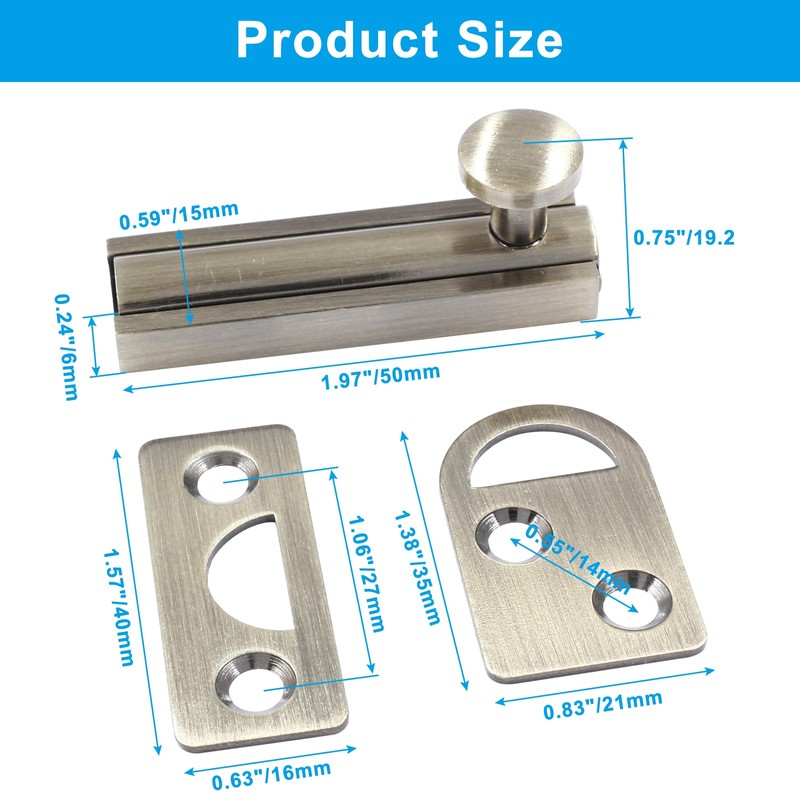 Coufce 2pcs 2 Inch Solid Brass Slide Bolt, Bronze Gate