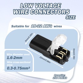 Wshxjzyay 200 Pack Double Wire Plug in Connector, Low Voltage Wire Connector with Locking Buckle, led Light Strip Connectors,Wires Connectors with No-Solder, for Strip Light (D-Type 2 Pin)