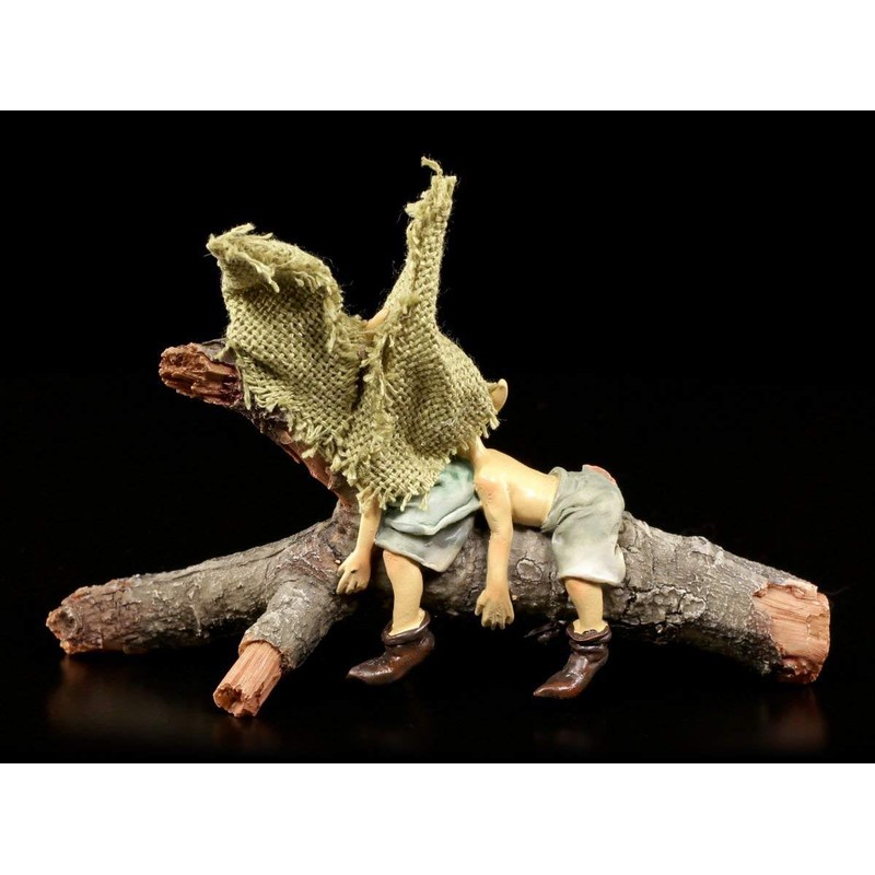 Pixie Goblin Figures Sleeping on Branch, Gnome Dwarfs