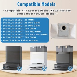 Rediboom 12 Pack Dust Bags Compatible with Ecovacs Deebot T50 X8 T80 Series Vacuums, T50 Pro Omni / T50 MAX PRO Omni / X8 Pro Omni /DDX67 Disposable Activated Carbon Bags