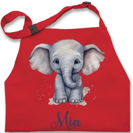 Geschenk mit Namen personalisiert by Shirtracer - Children's Apron Children Boys Girls - Zoo Animals - Elephant Pachyderm Grey Giant Weevil, 2 red