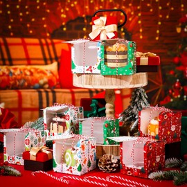 Cholemy 36 Pcs Christmas Cupcake Boxes Christmas Cookie Boxes with Window Individual Cupcake Box Single Cupcake Containers Paper Holders with Inserts and Tags for Muffins Cookies Xmas Party Packaging
