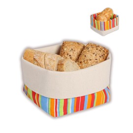 slowroom Bread Basket, Gift Set – Colourful Stripes, cotton – 12.5 x 12.5 x 10 cm