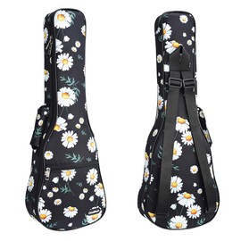 CLOUDMUSIC Ukulele Case Gig Bag Padded Backpack For Concert 23" Inch(Concert,Small Daisy In Black)