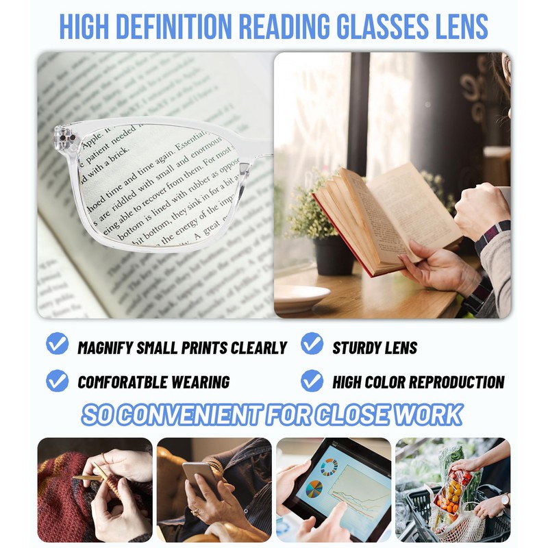 WEMOOTANTS 4 Packs Large Reading Glasses 4.0 for Women Square