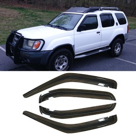 Puermto 94719 Side Window Visors Wind Vent Deflector fit for 2000-2004 Nissan Xterra, 4pcs Outside Mount Dark Smoke Nice Sunproof Waterproof Protective Replacements Rain Guards