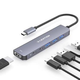 LENTION 6 en 1 Adaptador USB C a HDMI 4K60Hz, Puerto USB-C para Datos                                                                                 