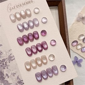 GAOY Cat Eye Gel Polish Kit with Magnet, 6 Colors Glitter Nail Polish Set, Summer Nail Art, Soak Off UV Cure Gel for DIY Manicure at Home and Salon, Purple Pink