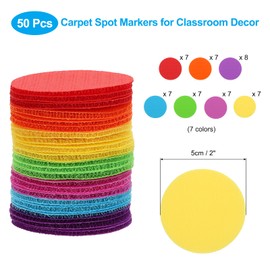 PATIKIL 2" Carpet Spot Markers, 50Pcs Circle Dot Markers Hook and Loop Carpet Spots for Decoration Elementary Preschool Teacher, Multicolored