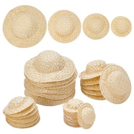 AHANDMAKER Pack of 40 Miniature Hats in 4 Styles Small Knitted Hats Made of Straw Imitation Craft Hats for Dolls Ornaments for DIY Craft Decorations (12.5 to 5) cm)