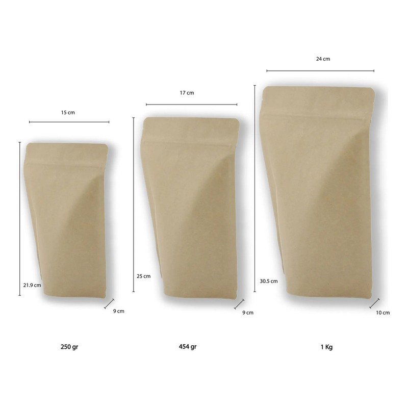 Bolsa Czipper Kraft Laminada 454g Cválvula Para Café 100pz
