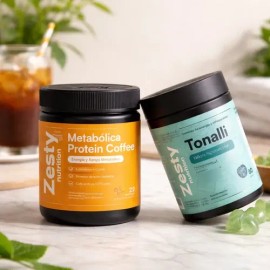 Zesty Nutrition Metabólica Protein Café 200g  Tonalli 60 Gomitas De Magnesio Paquete - 400mg Magnesio L-treonato  200mg L-teanina  Arábica 100        
