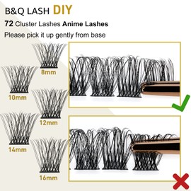 B&Qaugen Cluster lashes 72 Clusters B&Q Lash D Curl Individual Natural Eyelash DIY Extensions Soft Fluffy (UK-FD-B47-D-12), Black, Pack of 1