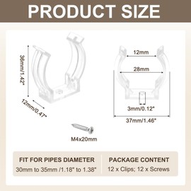 MECCANIXITY T10 U Clips Holder Bracket Fluorescent Tube Light Fixture Plastic Pipe Clamps with Screws for LED Bulbs Ceiling Lamp, Clear, Pack of 12
