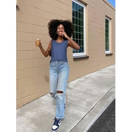 JOELLYUS Womens Sleeveless Tops Summer Round Neck Tank Top Flowy Loose Cotton Tunic Basic T-Shirts(Dark Blue, XL)