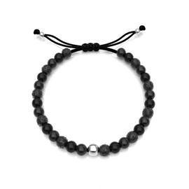 Agalea | Pulsera de Piedra Volcánica y Agatas con Plata ley 925 para Hombre (Bolita de 7 mm)