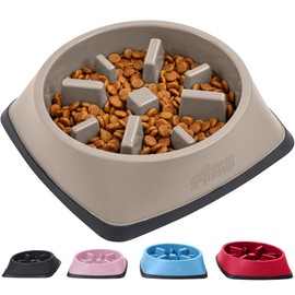 Gorilla Grip Slow Feeder Dog and Cat Bowls, Interactive Puzzle Toy for Dogs and Cats Food Training, Keeps Pets Busy and Prevents Puppy Overeating, Large, Small Breeds, 100% BPA Free, 1 Cup Beige