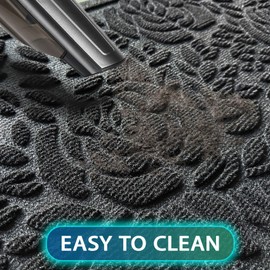 Bulijojo Front Door Mat Entrance,Durable Heavy Duty Welcome Mat,Thick Absorbent Natural Rubber Non Slip Mat,Sturdy Entryway Black Flower, 17x30