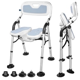 ZeptX Shower Chair for Inside Shower, Foldable Shower Chair for Elderly and Disabled,U-Shape Seat, Adjustable Height Chairs with Padded Arms and Back for Bathroom,350 lbs Capacity (Foldable)