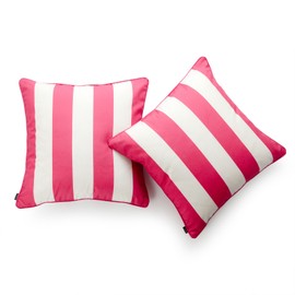 Hofdeco Indoor Outdoor Pillow Cover ONLY, Water Resistant for Patio Lounge Sofa, Hot Pink White Stripes, 18"x18", Set of 2