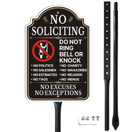 Smeryl No Soliciting Do Not Ring Bell Or Knock Sign with 34.6" Stake for Yard, 12” x 8” No Soliciting Sign for House, Rust-Free Aluminum, Weatherproof, Easy Installation, 1 Pack