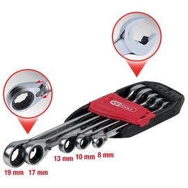 KS Tools 503.5905 DUO GEARplus combination spanner set with ratchet mechanism in ring and open jaw, reversible, 5 pcs