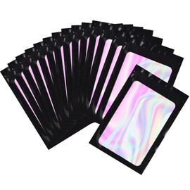 OZCHIN 100 pcs Mylar Bags Holographic Packaging Pouch Bag with Clear Window, Resealable Ziplock Baggies for Food, Jewelry, Electronics Self Sealing Storage, Christmas Xmas Gifts